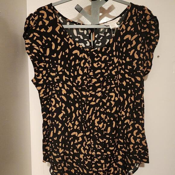 Apricot Black and Tan Print Blouse, Size L  NWT - Picture 1 of 4